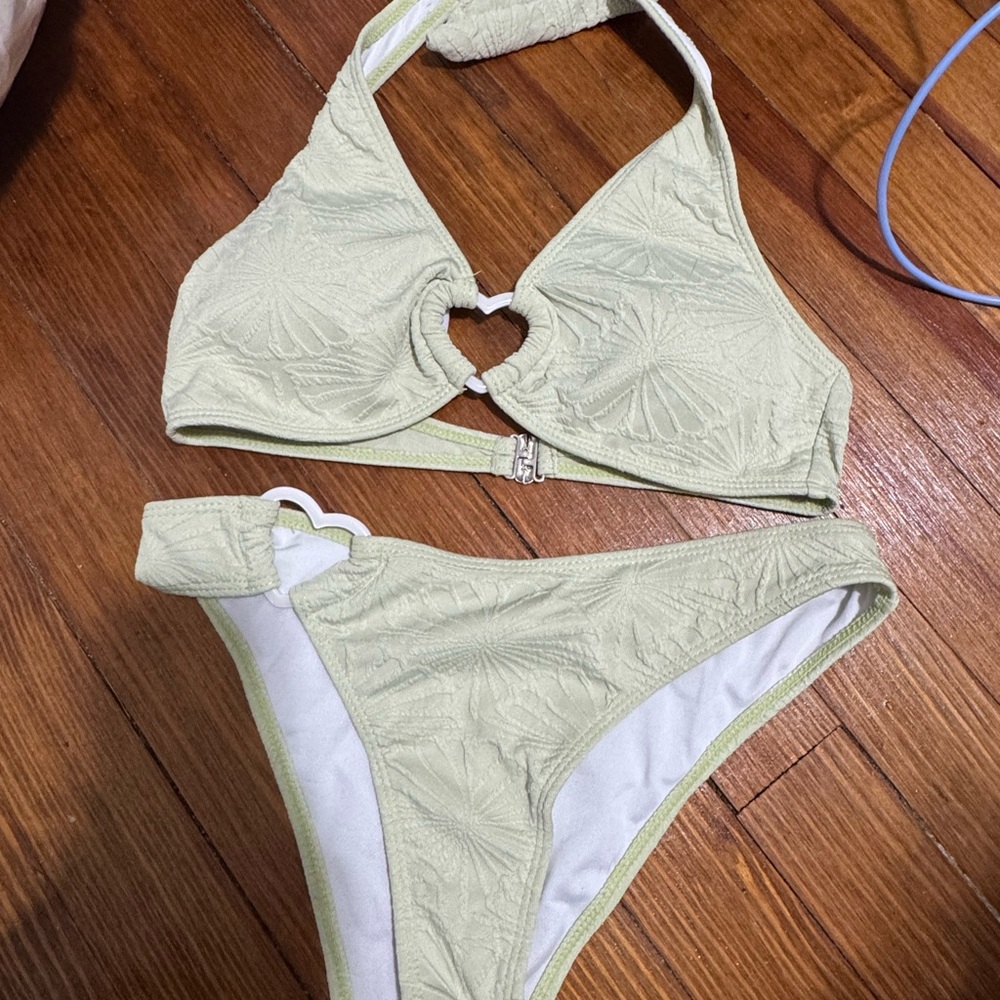 Light Green Textured Heart Bikini Set